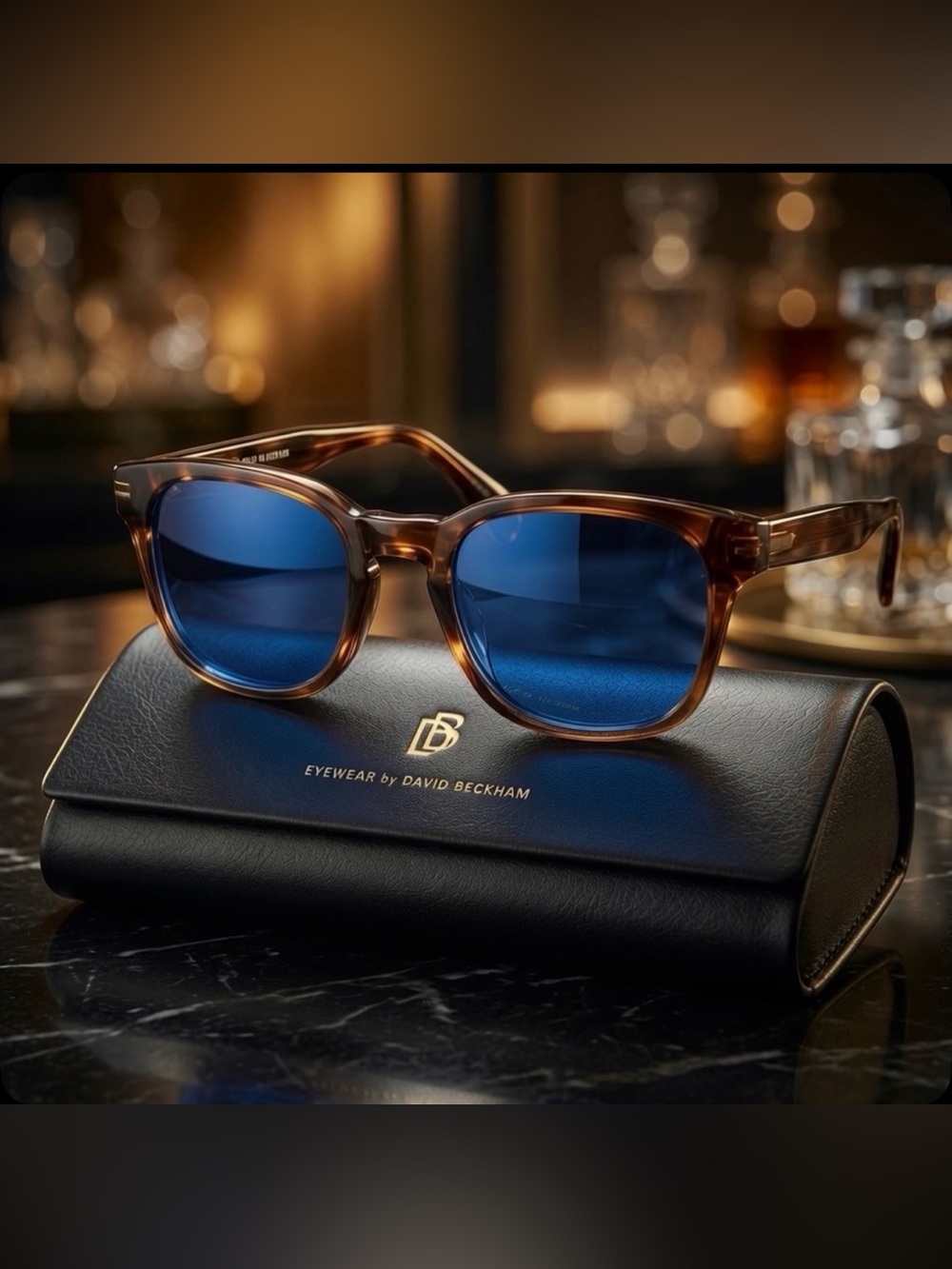 ⚡️NEW David Beckham DB1062/S EX4KU Sunglasses in Brown Horn with Blue Lenses⚡️